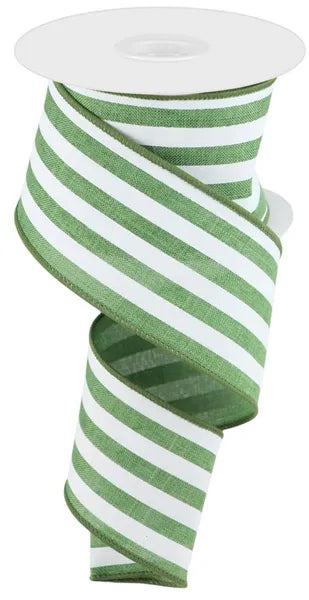 2.5"X10YD VERTICAL STRIPE CLOVER/WHITE - Burlap and Bling Decor