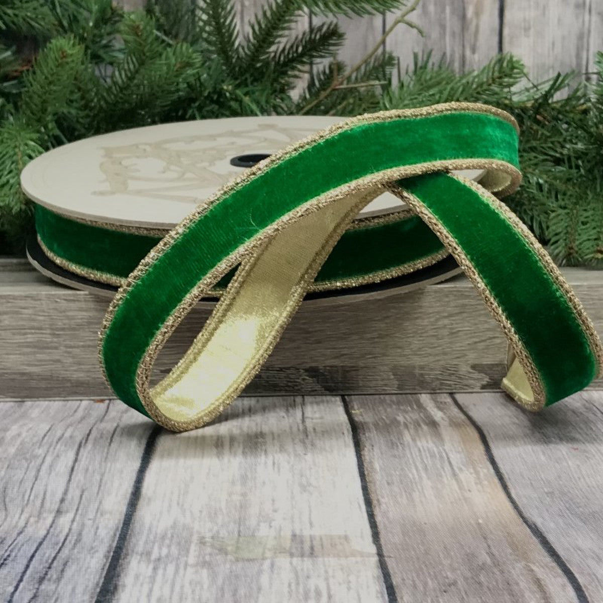 1"x 10yds velvet glitter gold trim, emerald green - Burlap and Bling Decor