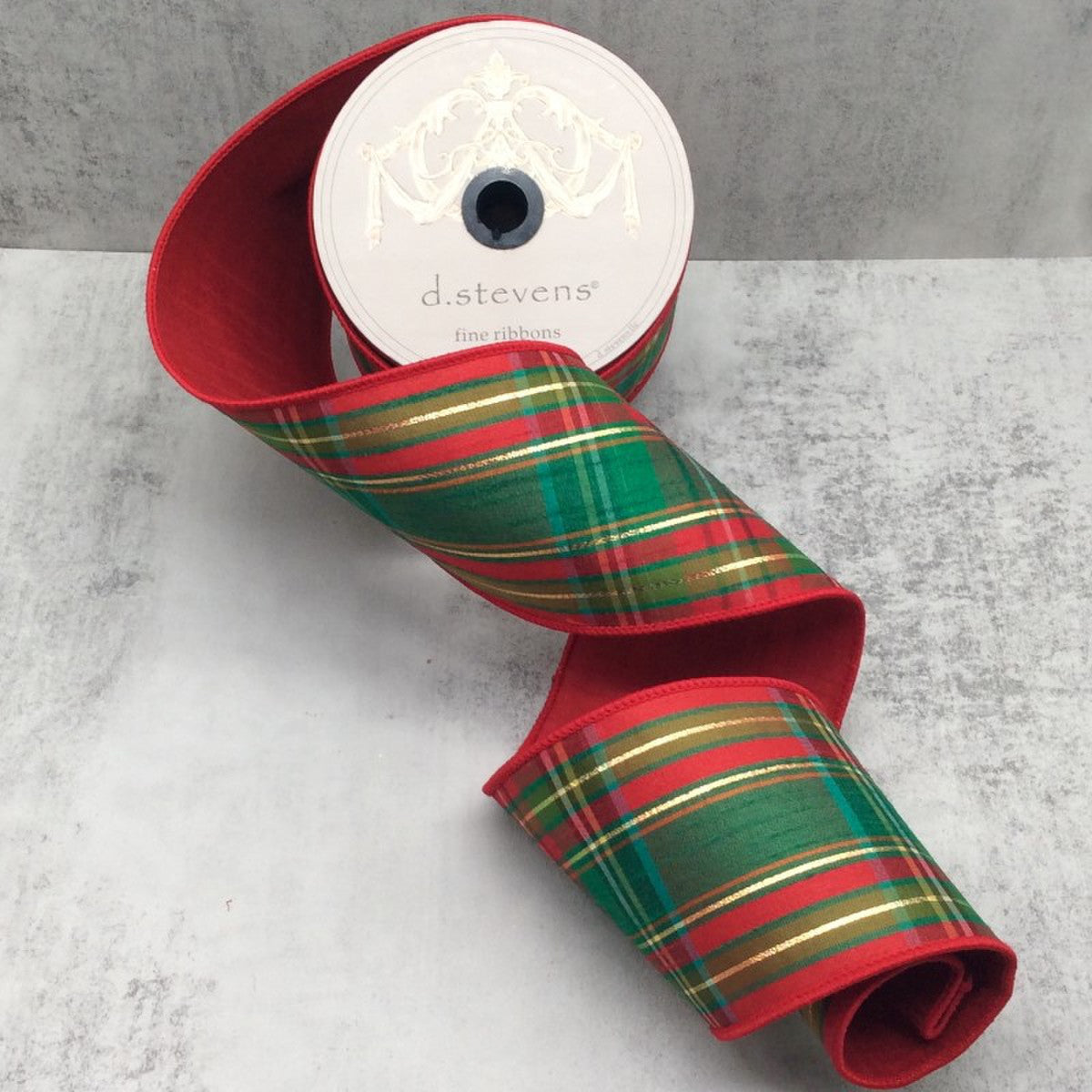 4" x 10yds dupion juniper plaid metallic gold thread, dark green moss green red - Burlap and Bling Decor