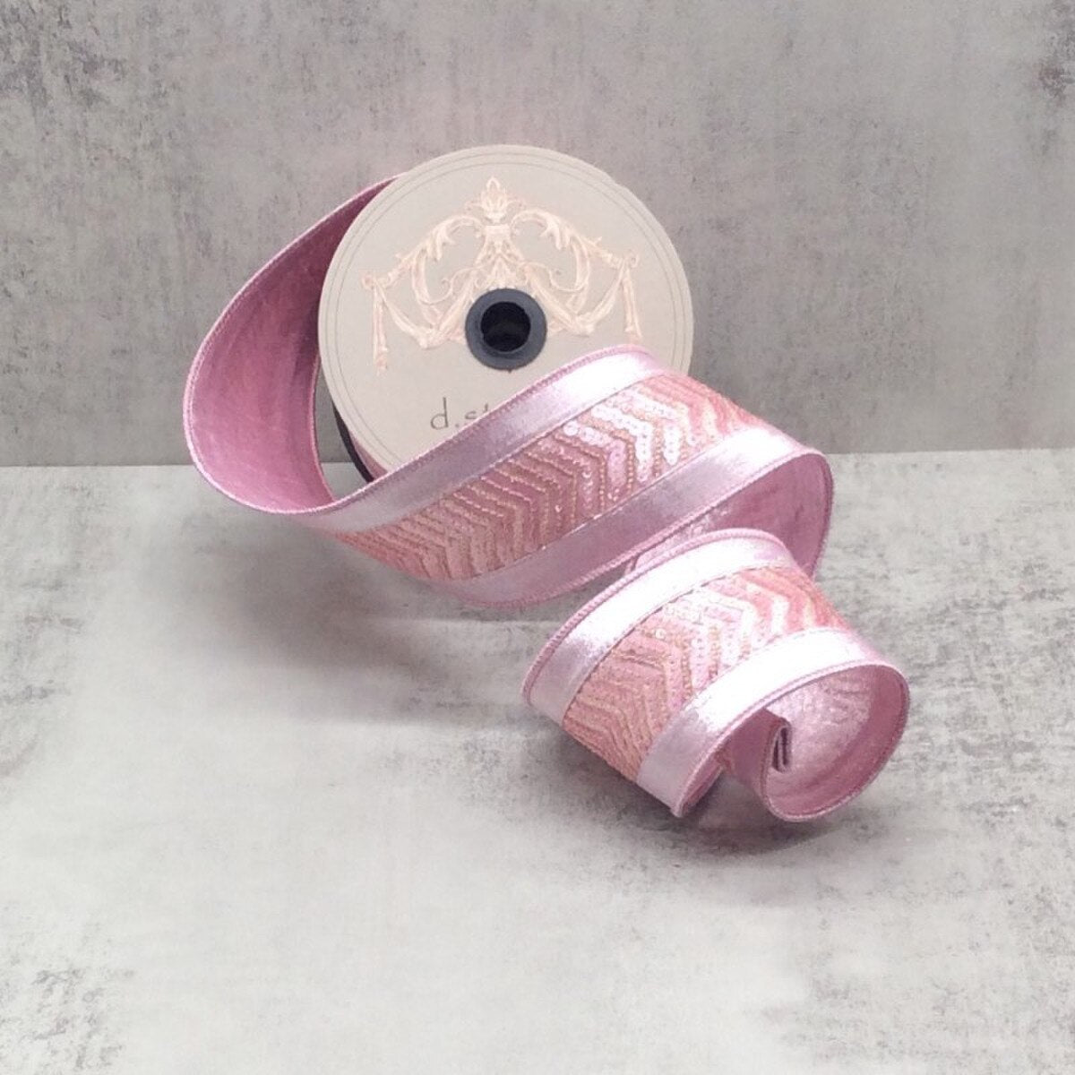 2.5” X 10YDS METALLIC DUPION SEQUIN CHEVRON, PINK.MS WIRED RIBBON - Burlap and Bling Decor