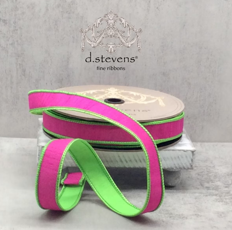 1" x 25yds double sided dupion, hot pink lime green - Burlap and Bling Decor