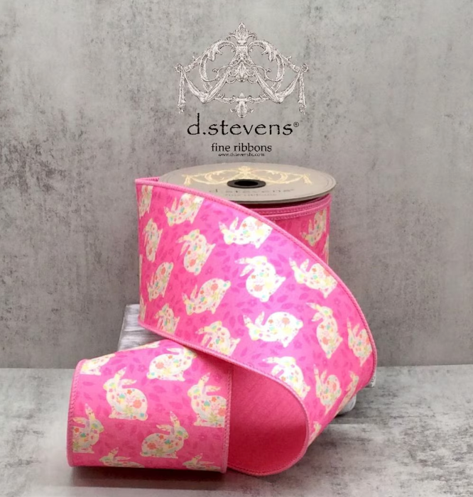 4" x 10yds dupion pink easter floral rabbit, pink teal - Burlap and Bling Decor
