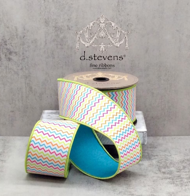 2.5" x 10yds dupion colorful chevron pattern, pink orange teal lime - Burlap and Bling Decor