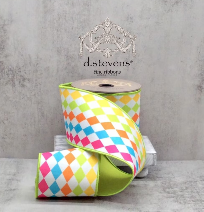 4" x 10yds dupion colorful harlequin, yellow lime orange pink - Burlap and Bling Decor