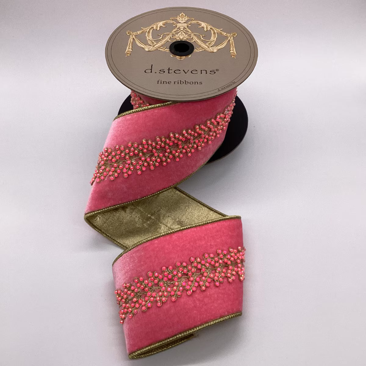 4” x 5yds velvet pink bead center branch, pink - Burlap and Bling Decor