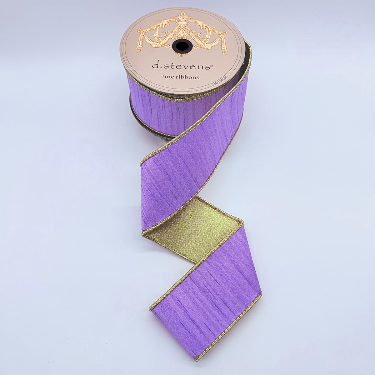 2.5“ X 10YDS SLUB DUPION METALLIC GOLD BACK, LAVENDER WIRED RIBBON - Burlap and Bling Decor