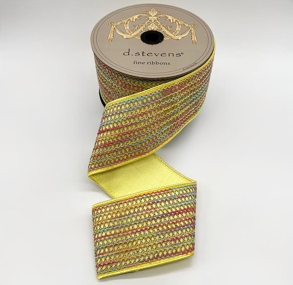 3” X 10YDS METALLIC SPRING LACE DUPION, YELLOW WIRED RIBBON - Burlap and Bling Decor
