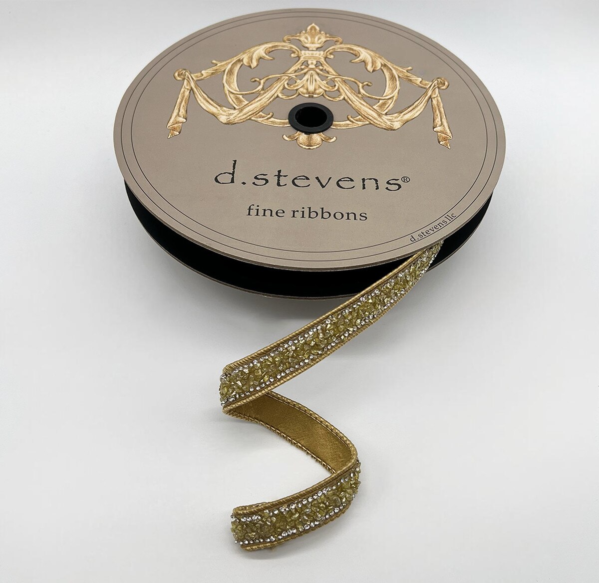 .5” X 10YDS POLY ROCK CANDY CRYSTAL SIDE TRIM, MUTED GOLD WIRED RIBBON - Burlap and Bling Decor