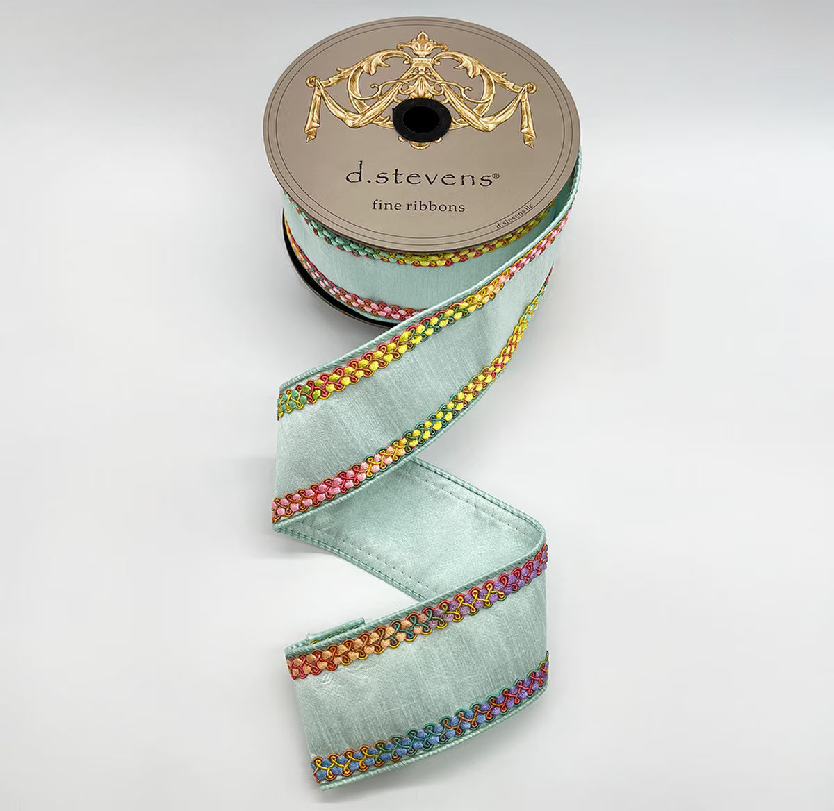 2.5“ X 10YDS DUPION BRIGHT MIX COLOR CENTER BRAID, LIGHT BLUE WIRED RIBBON - Burlap and Bling Decor