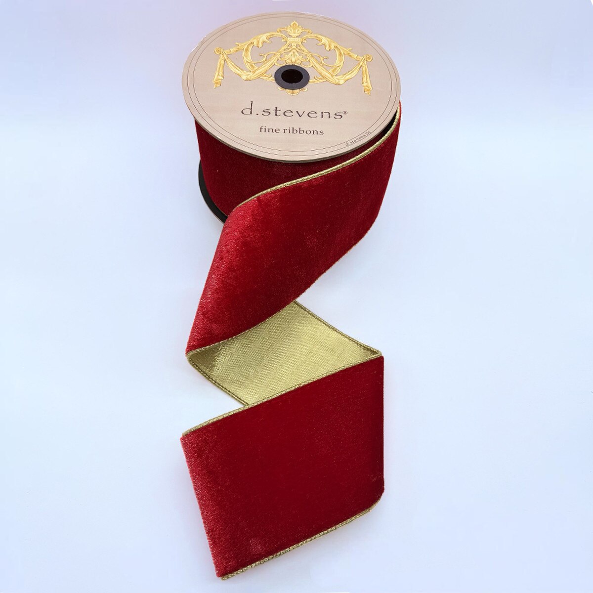4" x 10yds ice velvet metallic gold back, red