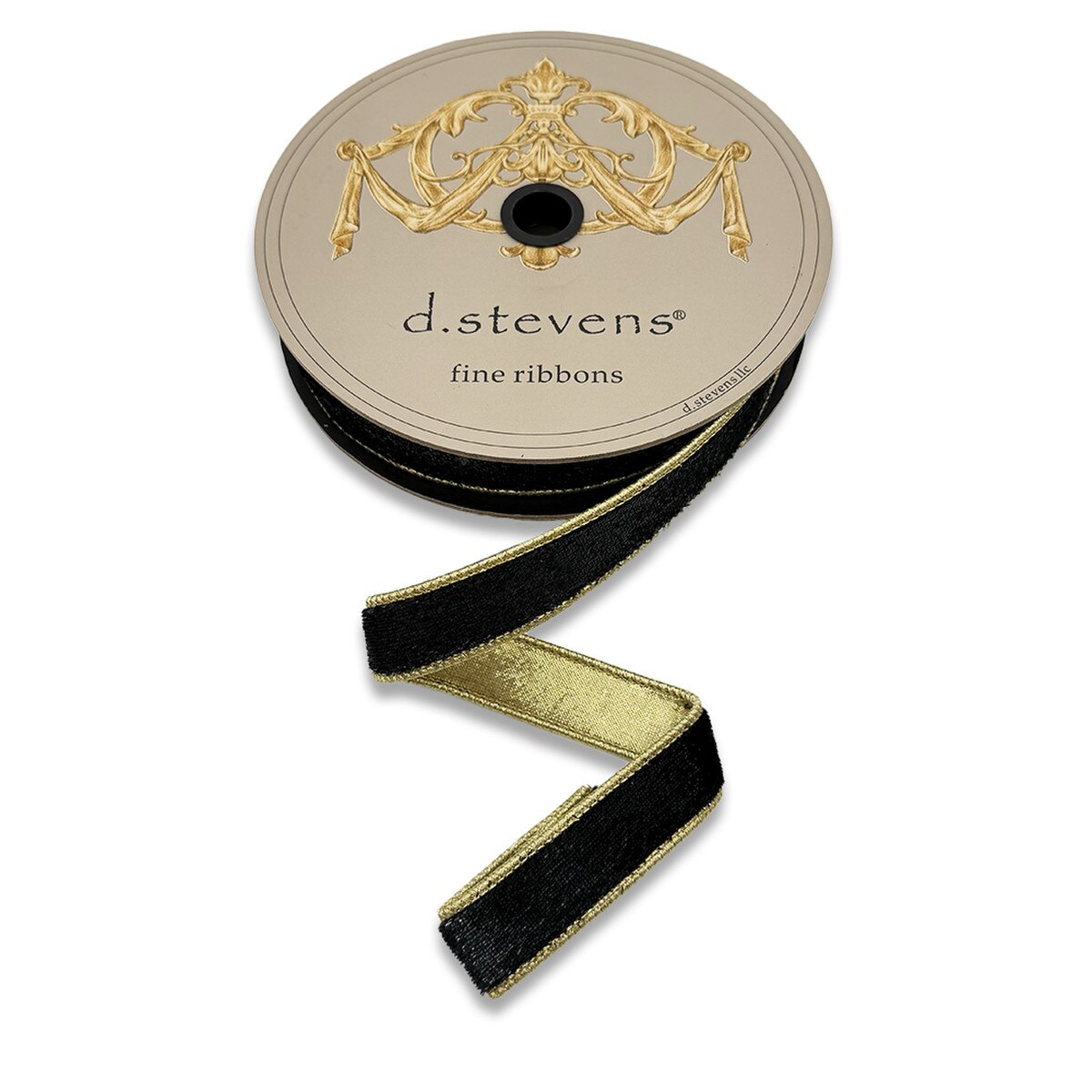 1" x 10yds ice velvet metallic gold back, black