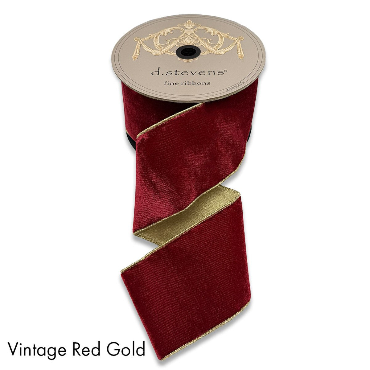 4" x 10yds VP lush velvet metallic light gold back, vintage red
