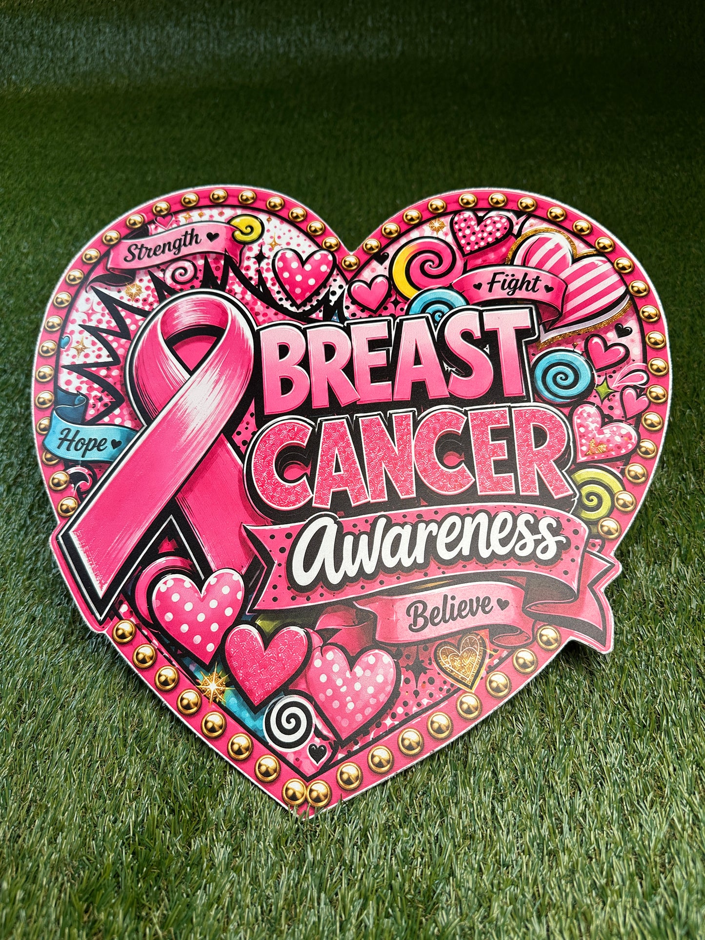 Breast Cancer Heart 15" Wood Sign