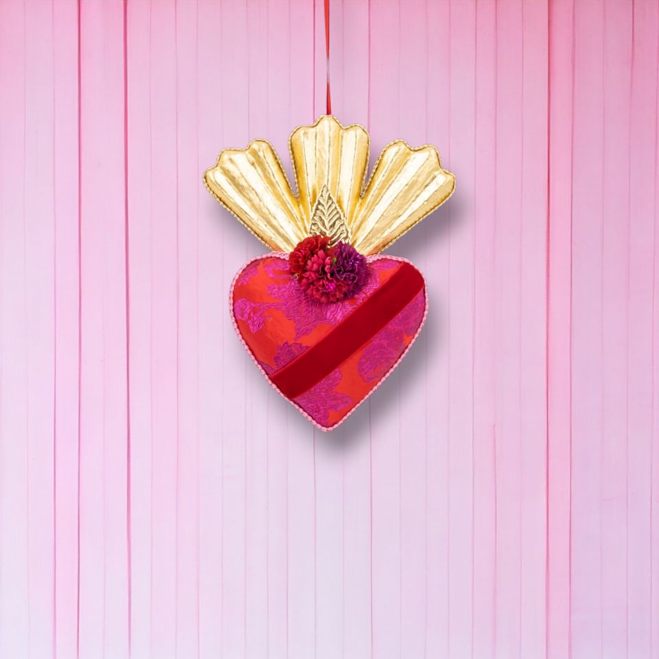 10in Pink w/Gold Crown Heart Ornament - Burlap and Bling Decor