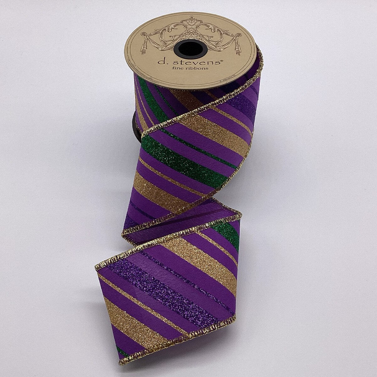 2.5” x 10yds poplin diagonal stripes, purple
green gold - Burlap and Bling Decor