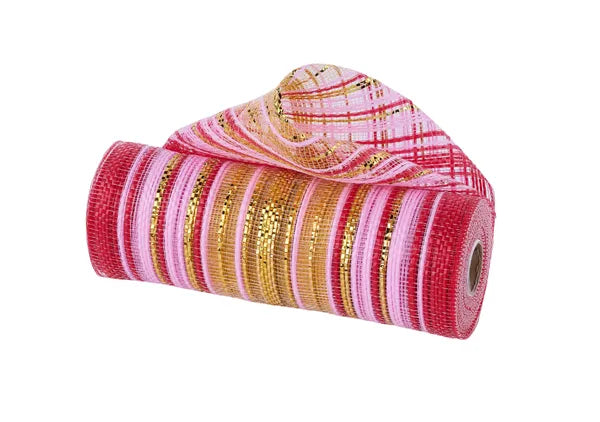 10"X10YD VERTICAL OMBRE W/FOIL MESH RED/PINK/GOLD - Burlap and Bling Decor