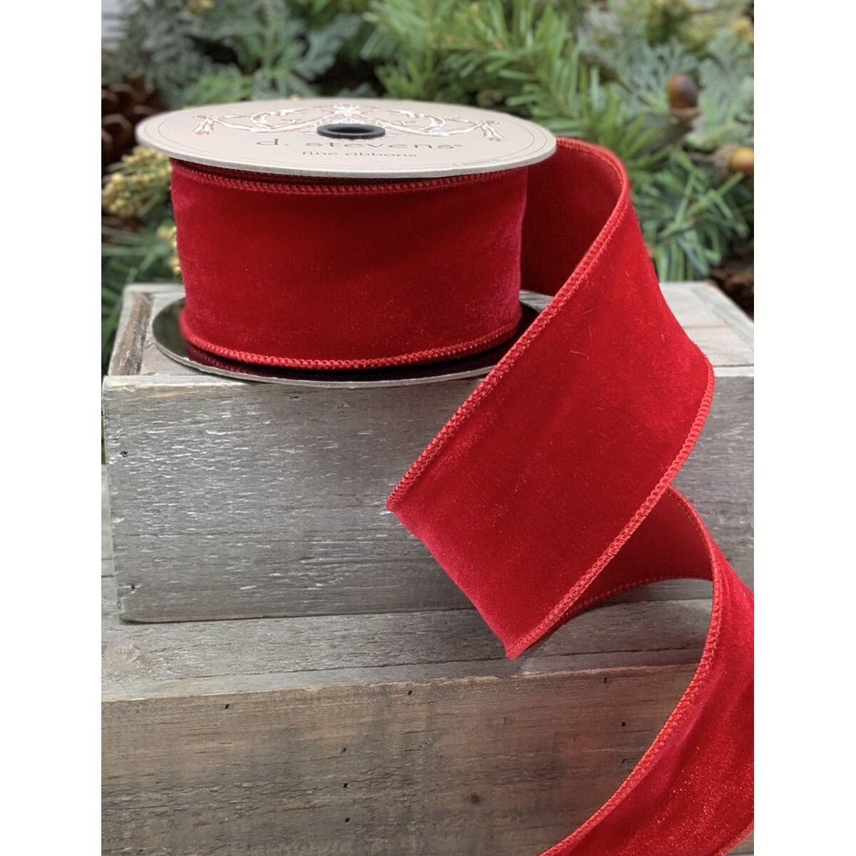 2.5" x 10yds velvet, faux dupion, red