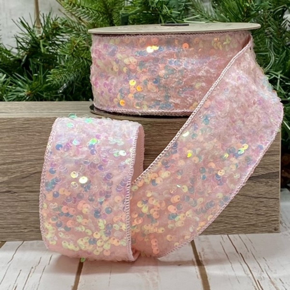 2.5" x 10yds sequin sugar plum ribbon, iridescent pink - Burlap and Bling Decor