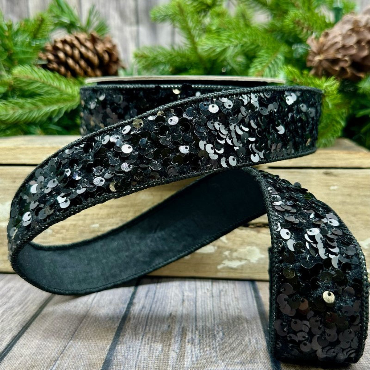 1.5" x 10yds kaleidoscopic sequin, black - Burlap and Bling Decor