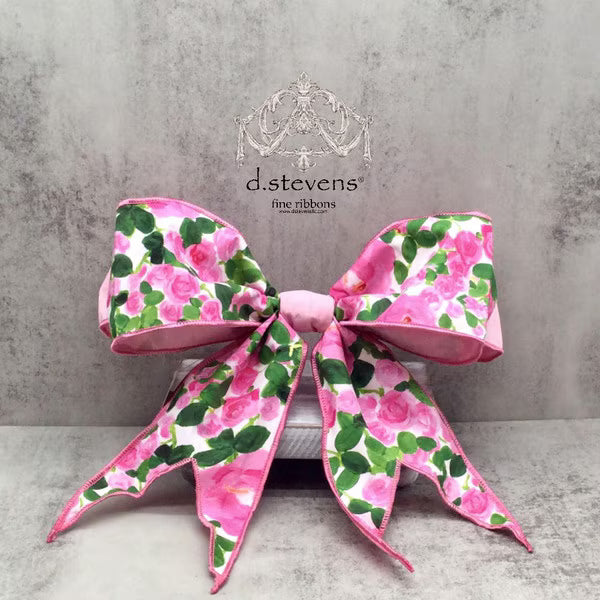 12” LINEN BOW PINK ROSES, PINK WHITE GREEN - Burlap and Bling Decor