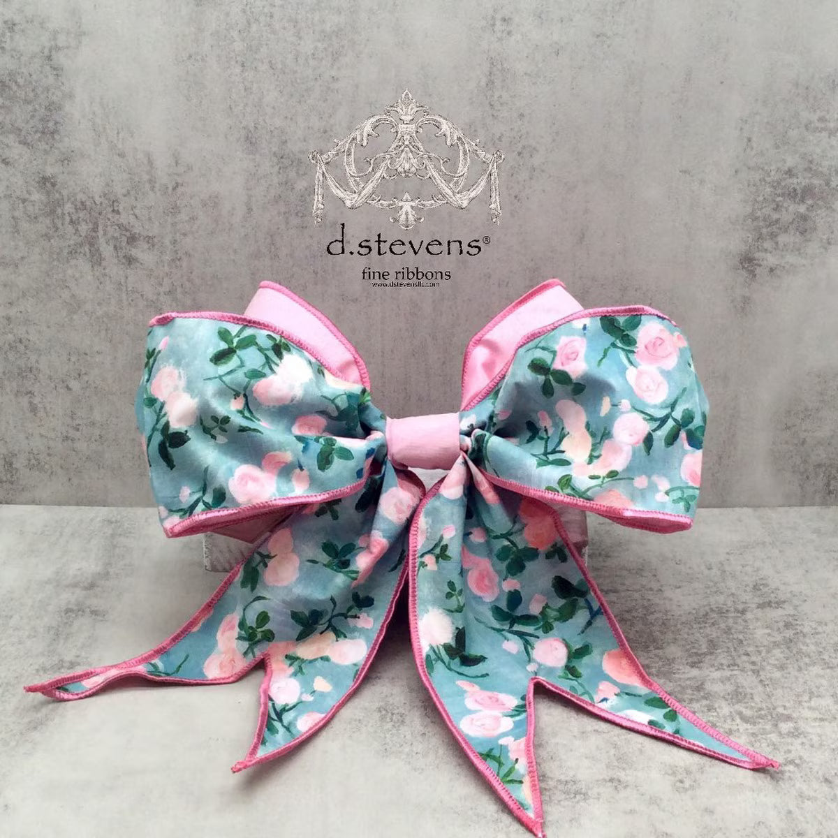 12” POPLIN BOW PALE PINK WATERCOLOR ROSES, PINK BLUE - Burlap and Bling Decor