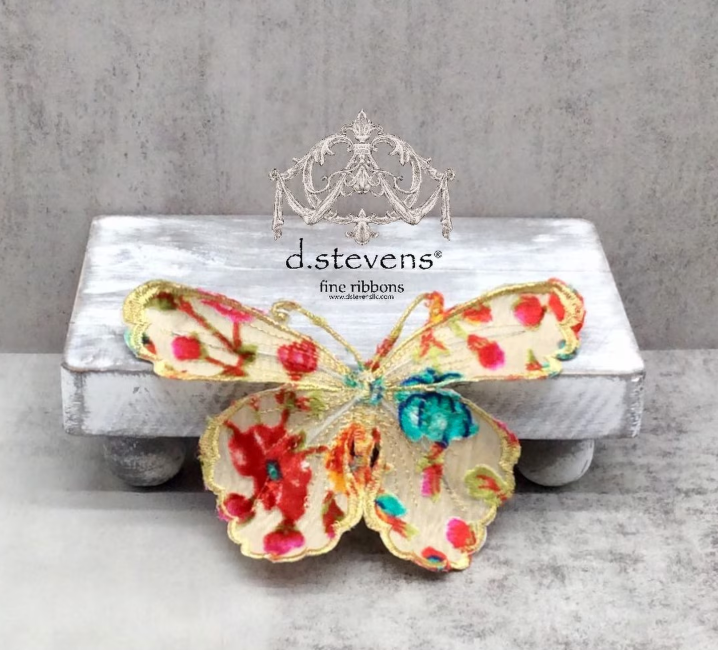 6" burn out velvet floral butterfly clip, metallic gold hot pink yellow teal - Burlap and Bling Decor