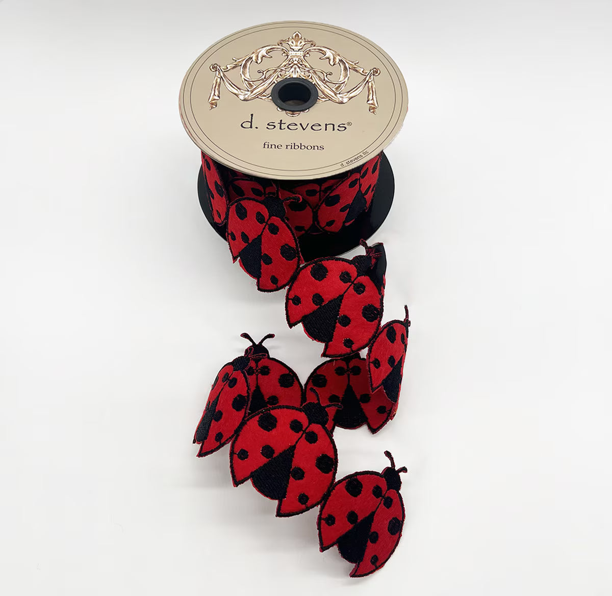 2.5” X 5YDS FELT EMBROIDERY LADY BUG GARLAND, RED BLACK - Burlap and Bling Decor