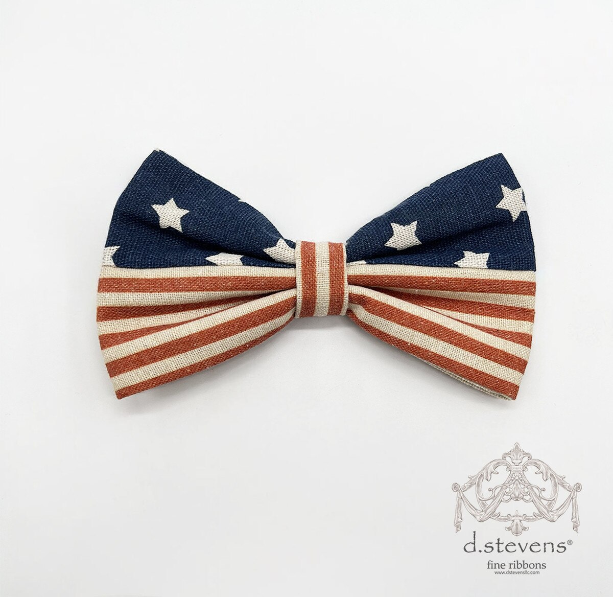 6” LINEN AMERICANA HALF STAR HALF STRIPE BOW CLIP, RED NATURAL BLUE - Burlap and Bling Decor