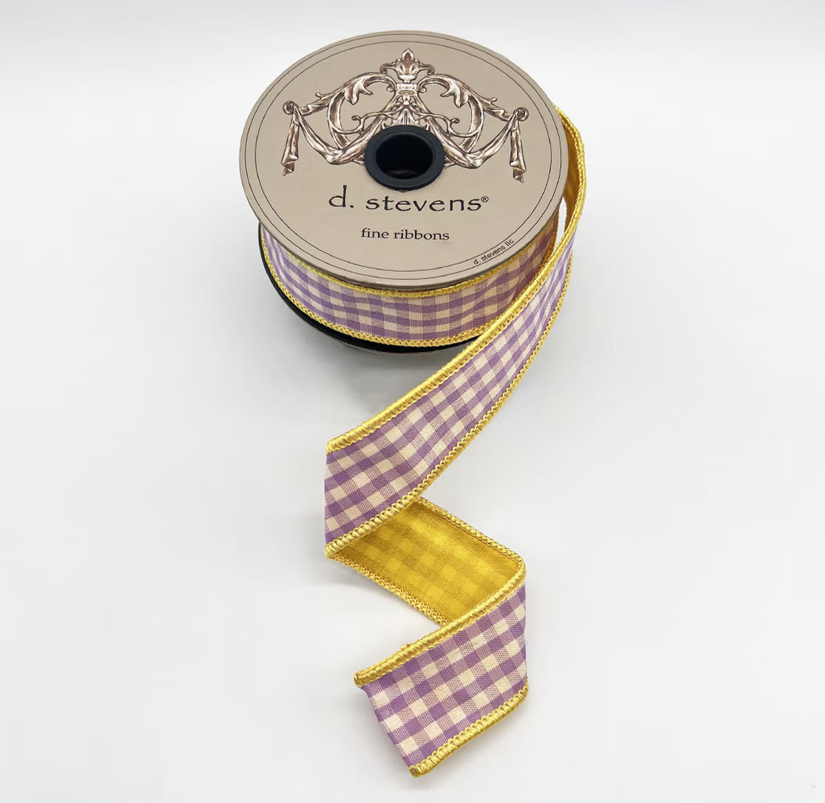 1“ X 10YDS GINGHAM CHECK YELLOW BACK, LAVENDER WHITE WIRED RIBBON - Burlap and Bling Decor