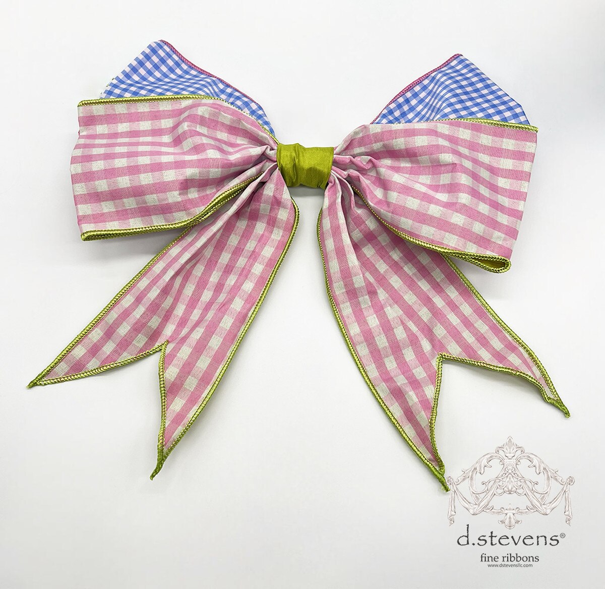 12“ GINGHAM CHECK BOW, PINK BLUE - Burlap and Bling Decor