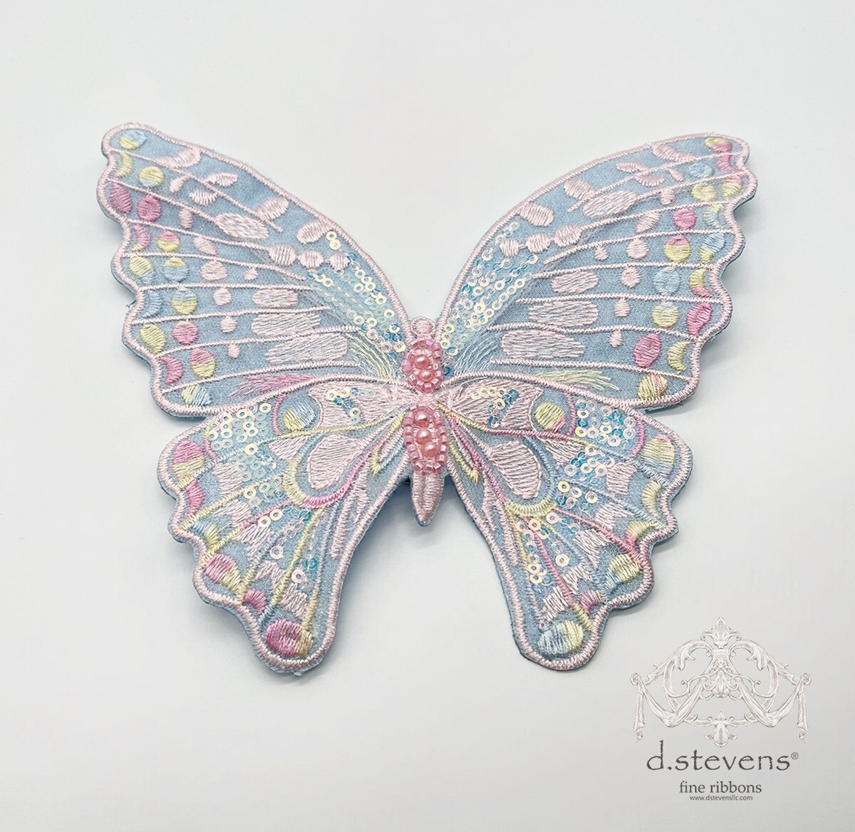 6“ EMBROIDERY PASTEL BUTTERFLY CLIP, BLUE - Burlap and Bling Decor