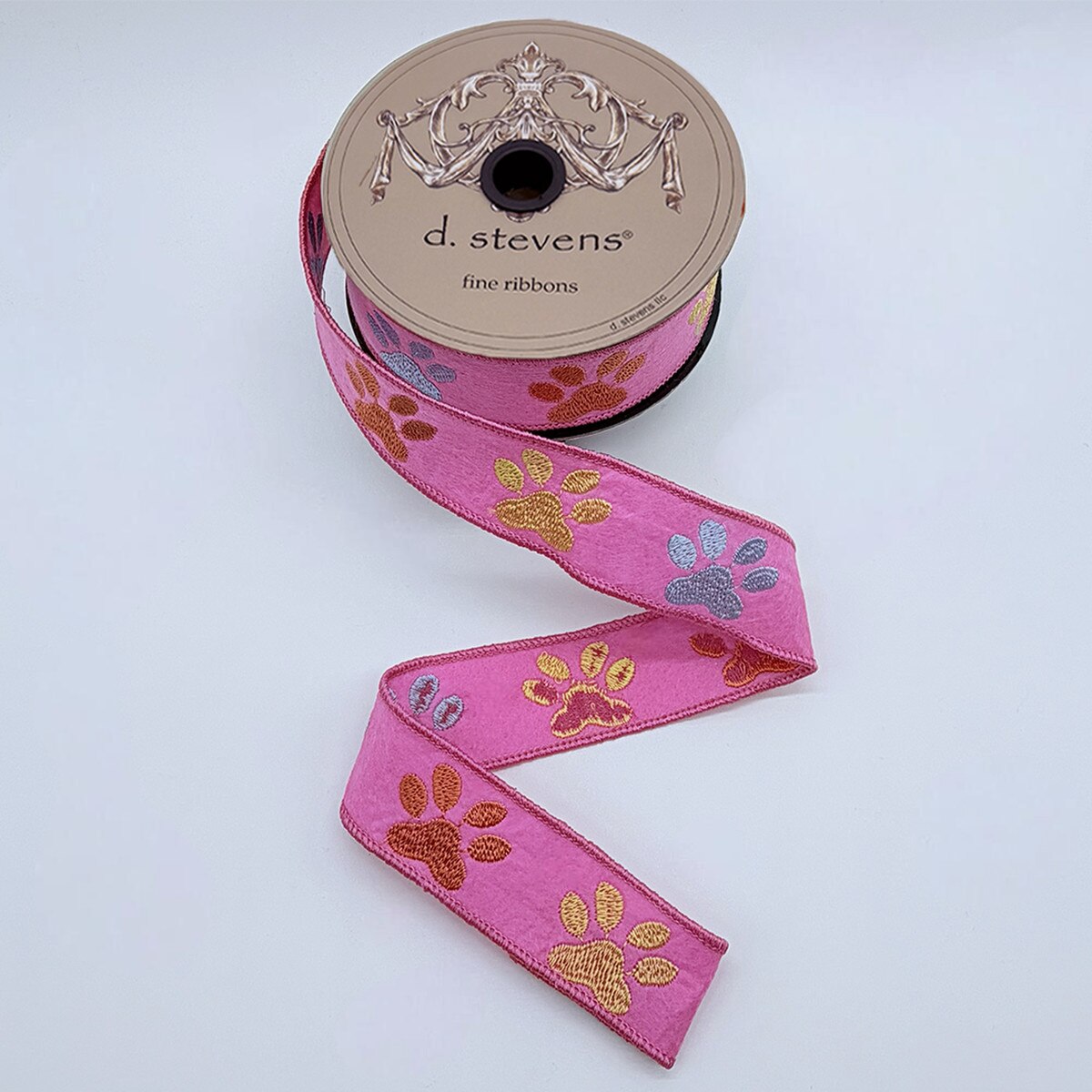 1.5” x 10yds felt embroidery colorful dog paw, pink