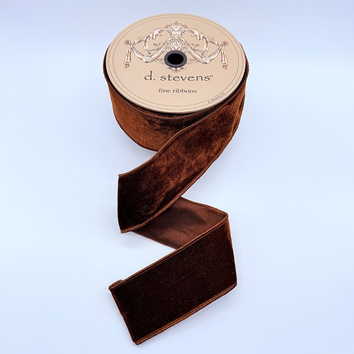 2.5" x 10yds velvet matching dupion back, brown