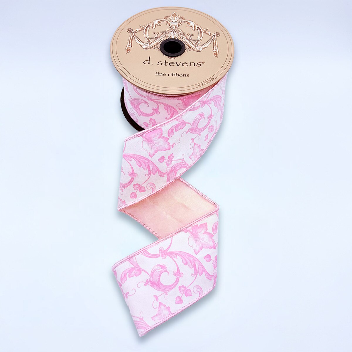 2.5” x 10yds taffeta acanthus scroll chinoiserie, light pink