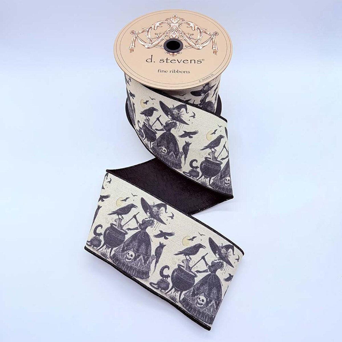 4“ x 10yds canvas witches and cauldron, ivory black