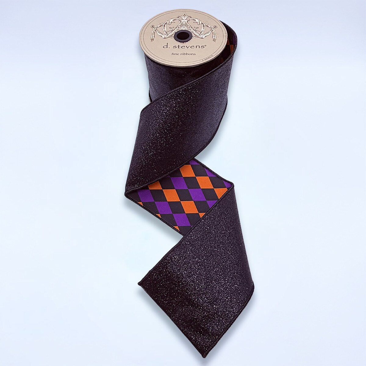 4” x 10yds glitter purple orange harlequin back,