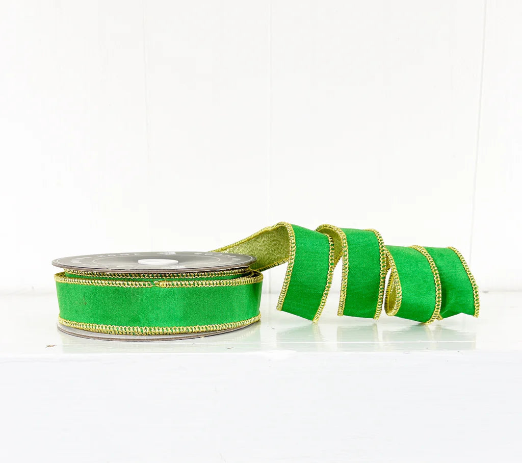 Green and Gold 1"x10Y Wired Ribbon - Burlap and Bling Decor