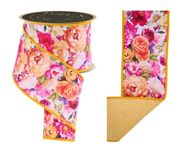 4"X10YD FLORAL/FUSED WIRED RIBBON - Burlap and Bling Decor