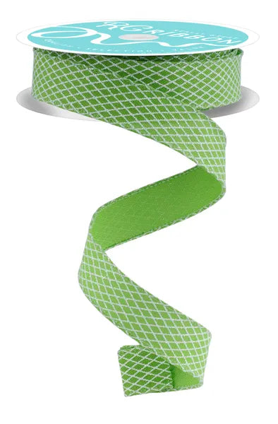 7/8"X10YD MINI HARLEQUIN FRESH GREEN/WHITE WIRED RIBBON - Burlap and Bling Decor