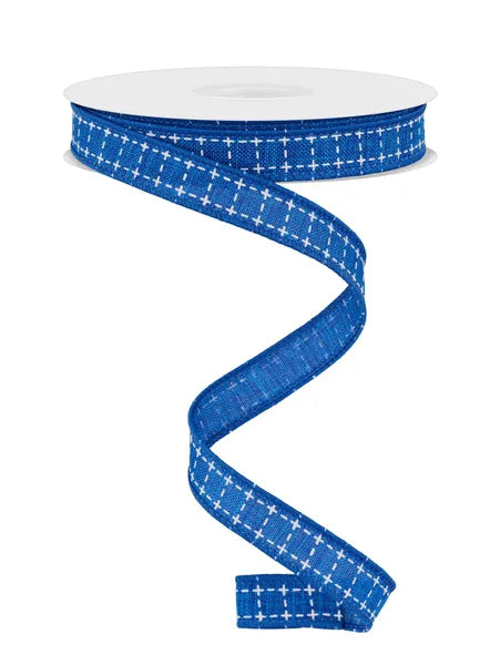 5/8"X10YD RAISED STITCH SQUARES ROYAL BLUE/WHITE - Burlap and Bling Decor
