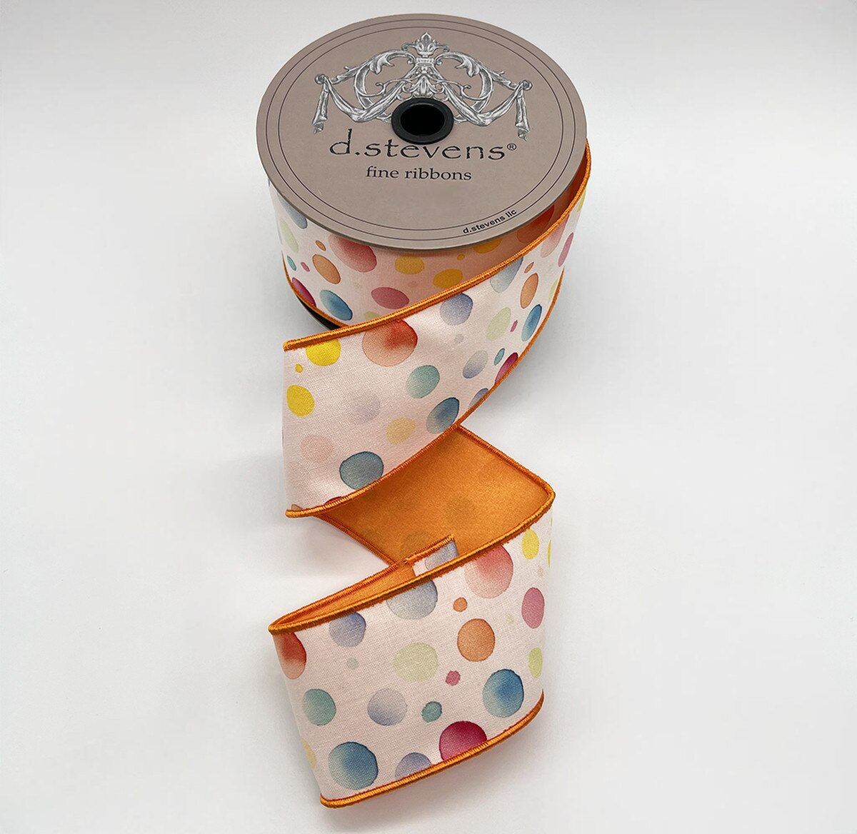 2.5” X 10YDS TAFFETA WATERCOLOR COLORFUL POLKA DOT, WHITE WIRED RIBBON - Burlap and Bling Decor