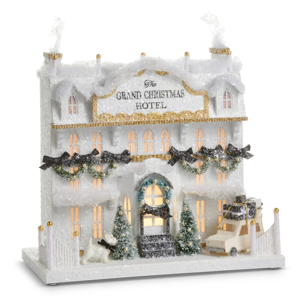 14.5" LIGHTED PAPER CHRISTMAS HOTEL