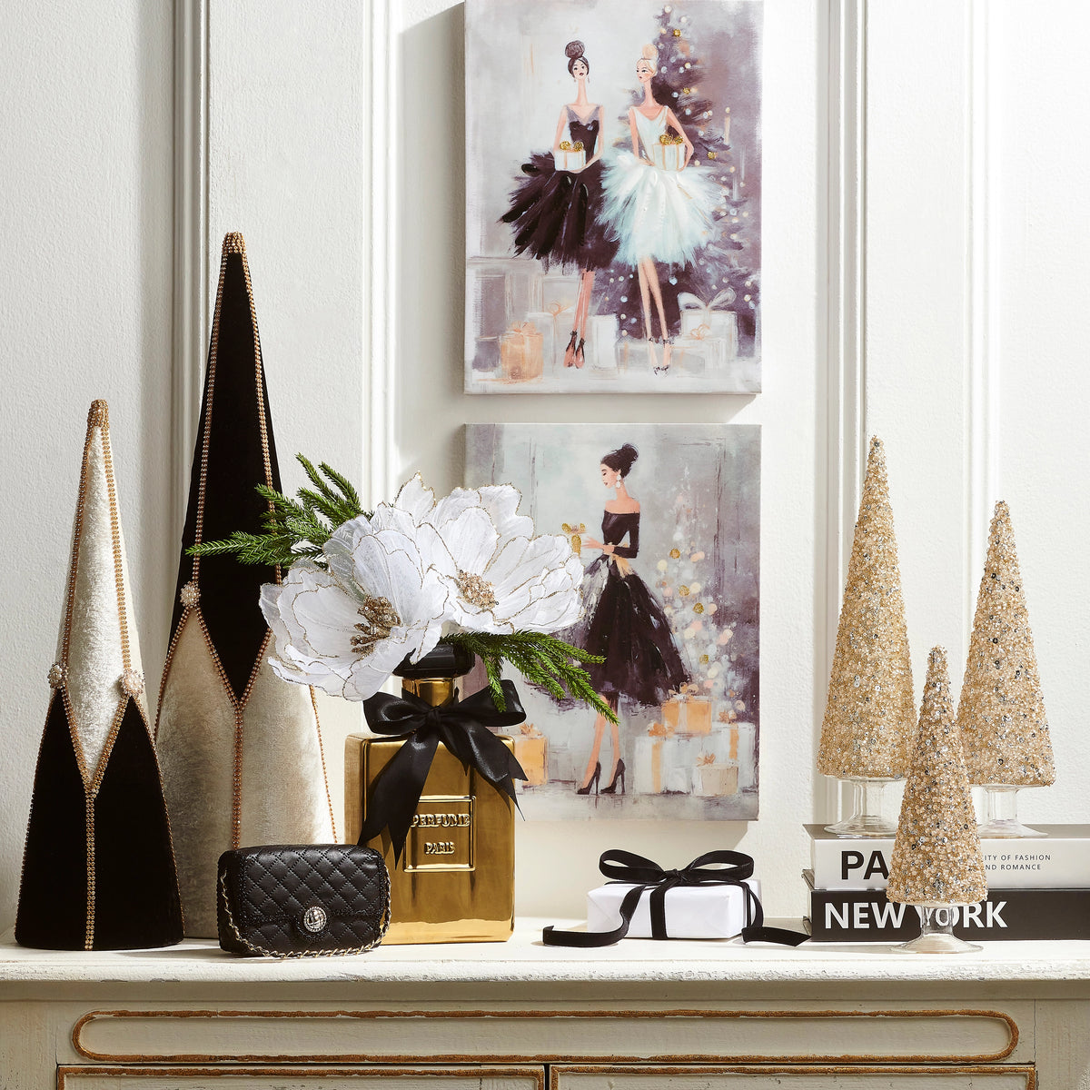 24" Velvet and Jewel Cone Trees Set of 2