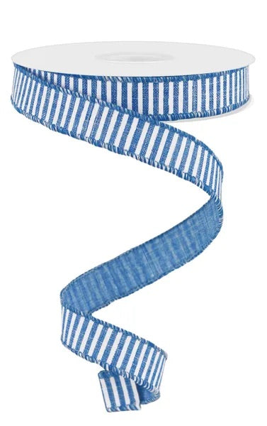 5/8"X10YDS HORIZONTAL STRIPES/ROYAL BLUE/WHITE WIRED RIBBON - Burlap and Bling Decor