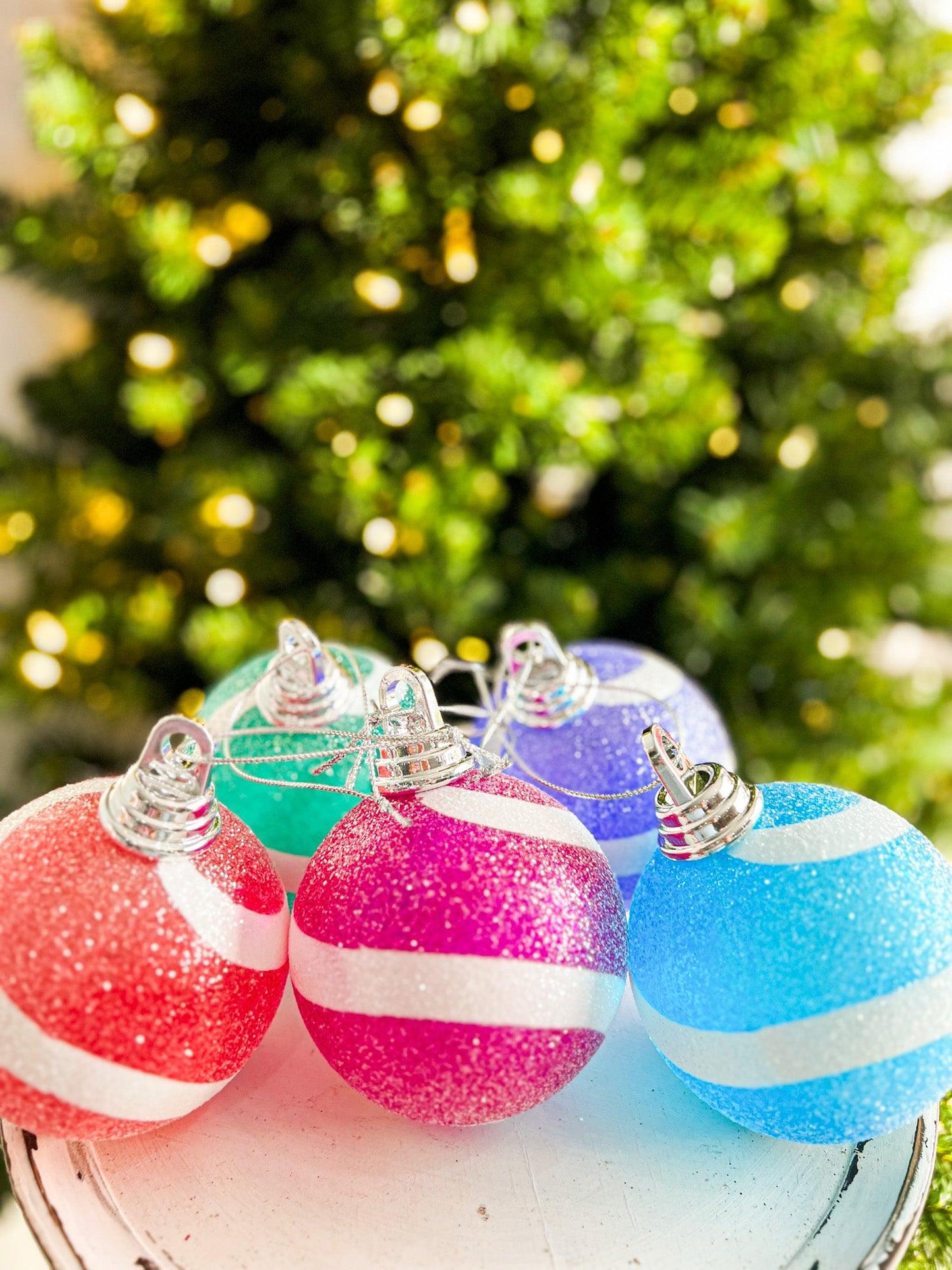 4in Teal and White Swirl Sugar Glitter - Burlap and Bling Decor