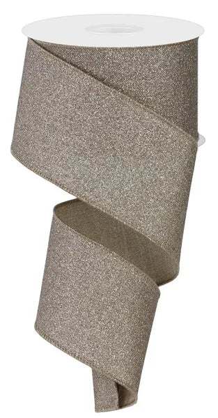 2.5"X10YD FINE GLITTER TAUPE WIRED RIBBON - Burlap and Bling Decor