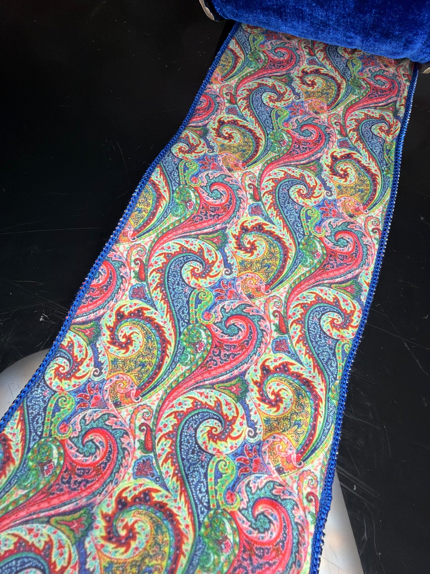 4" X 10YDs velvet colorful art swirl backing, royal blue