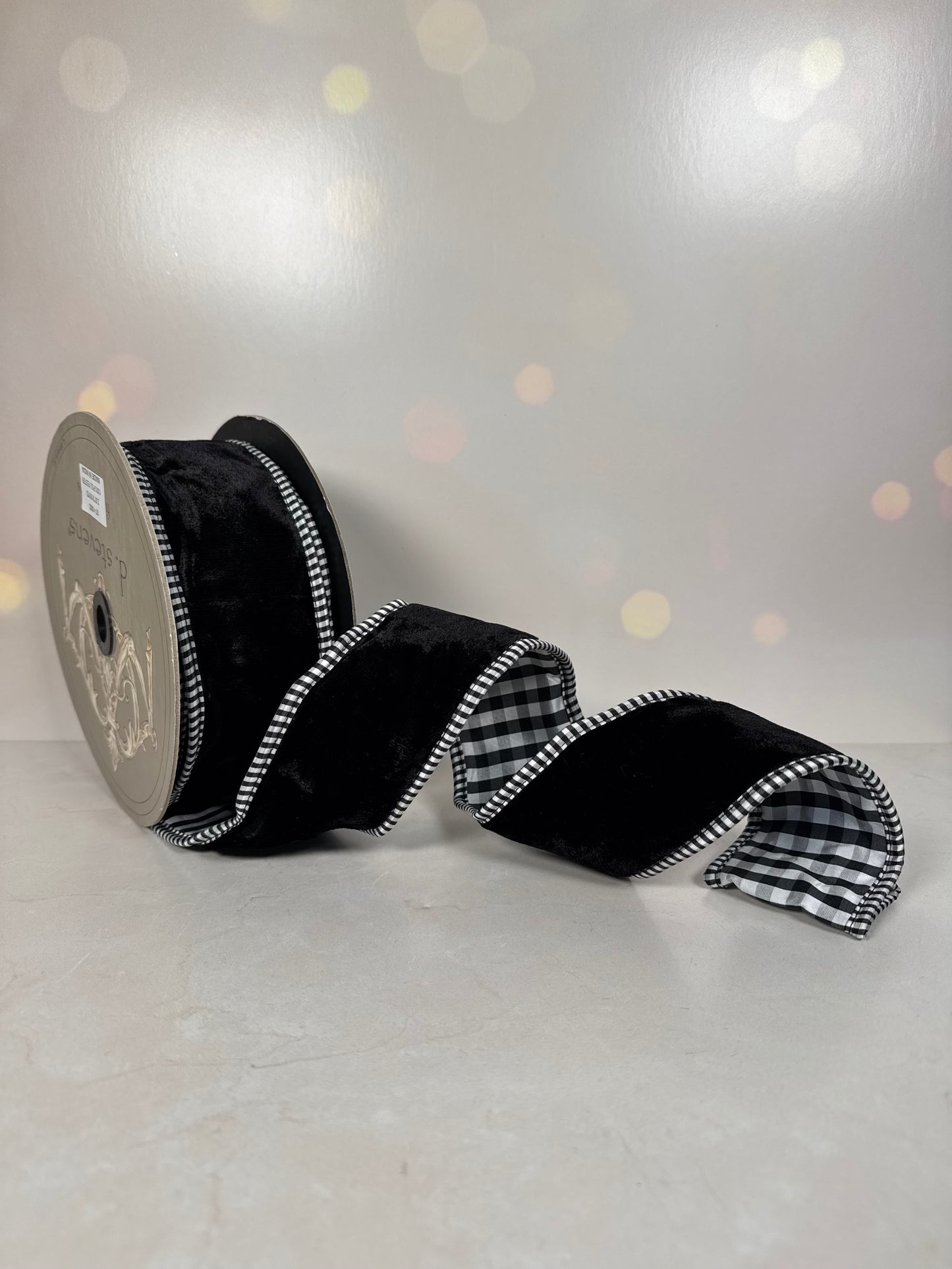 2.5“ x 10yds velvet checked edge and backing, black