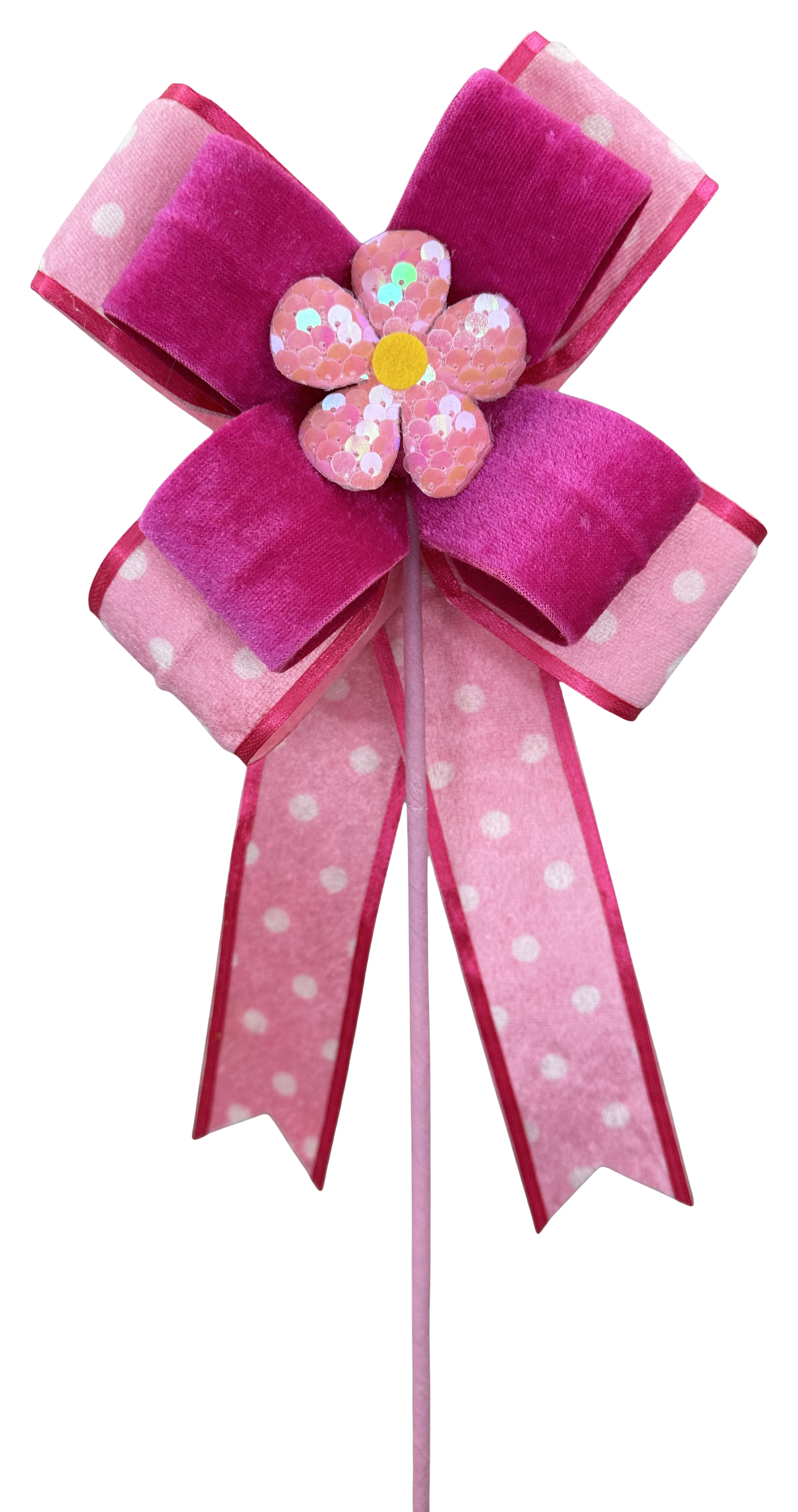 Polkadot Hot Pink/Pink Daisy Bow Pick 18x6 - Burlap and Bling Decor