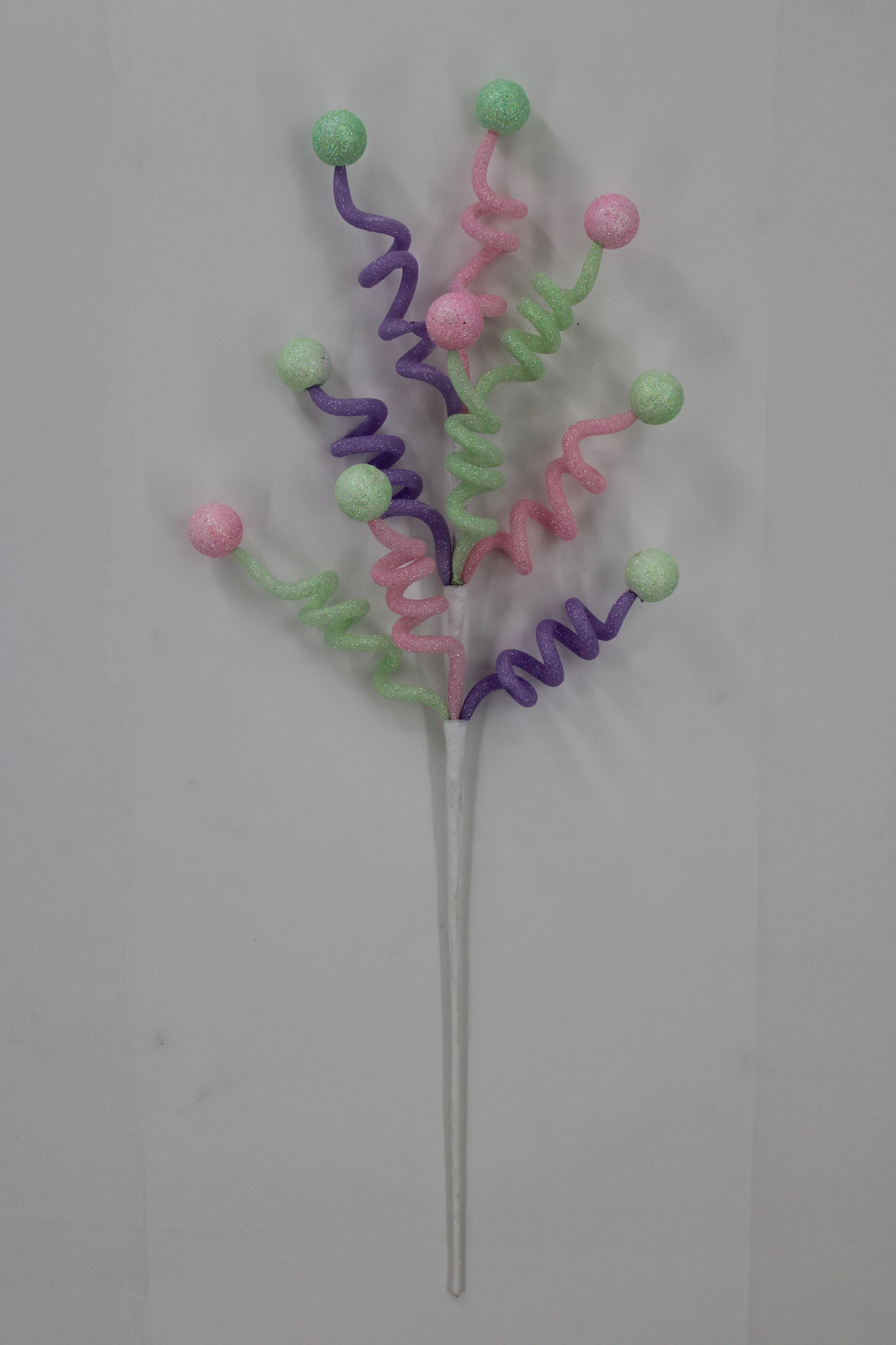 GLITTER CURLY BALL SPRAY PINK/GREEN/PURPLE - Burlap and Bling Decor